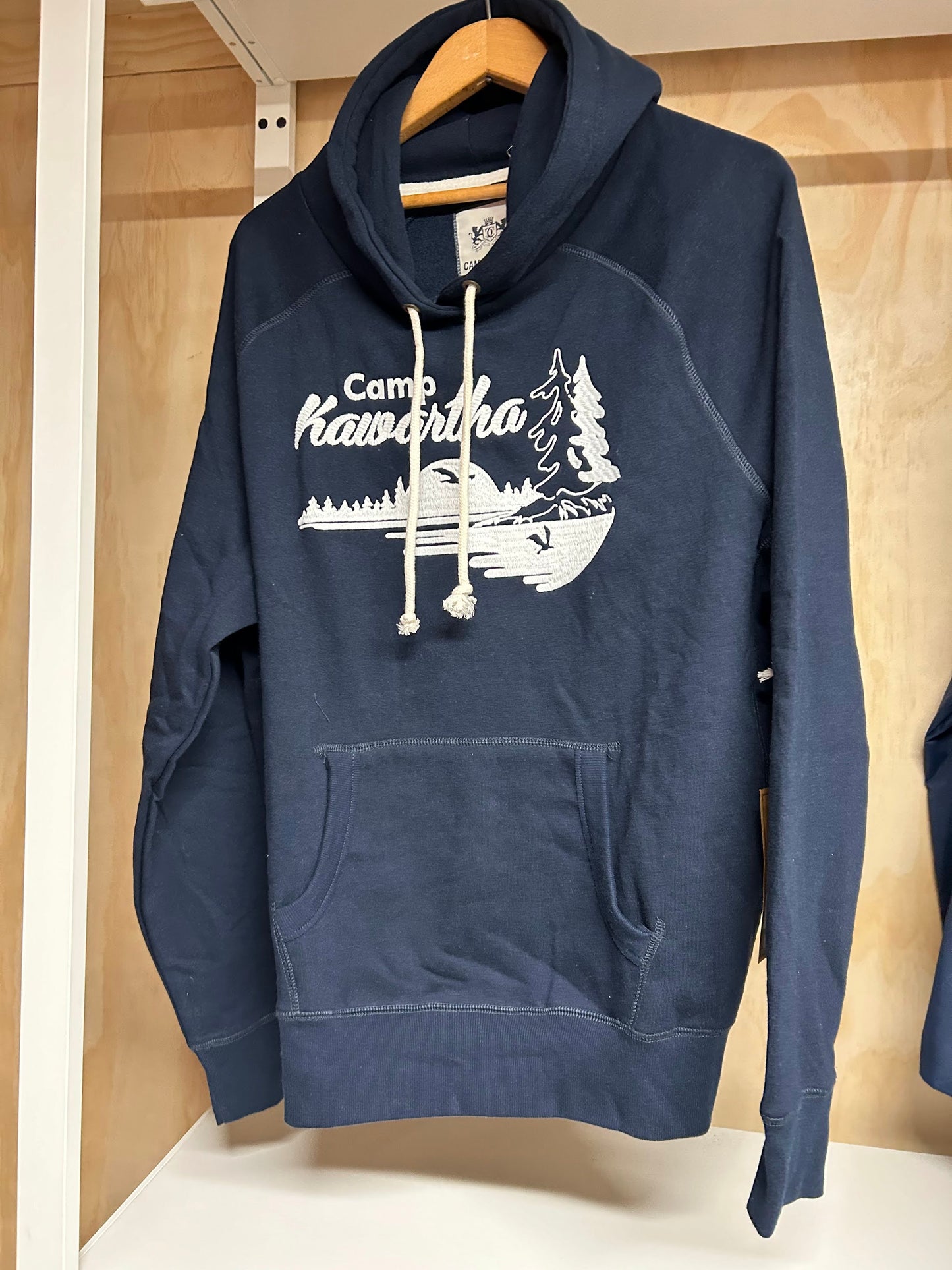navy hoodie with embroidered logo