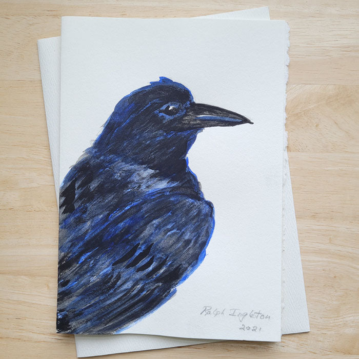 Hand Painted 5x7 Card - Raven