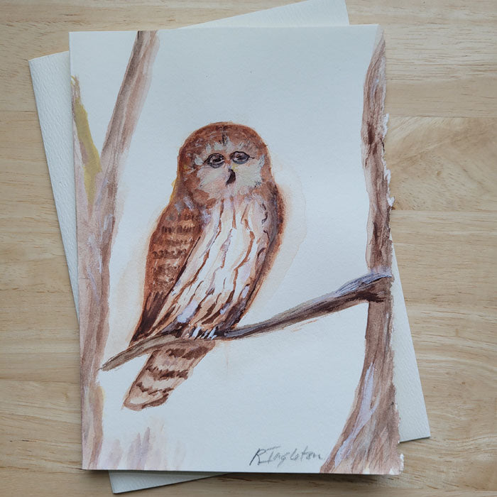 Hand Painted 5x7 Card - Owl