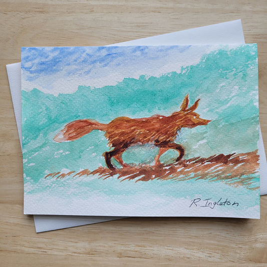 Hand Painted 5x7 Card - "Wed Fox"