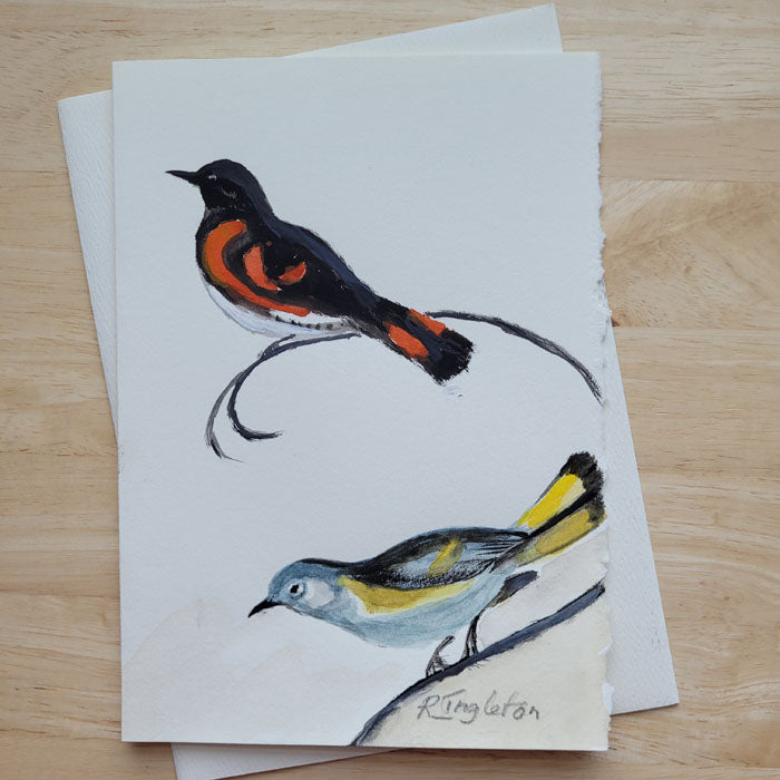 Hand Painted 5x7 Card - American Redstarts