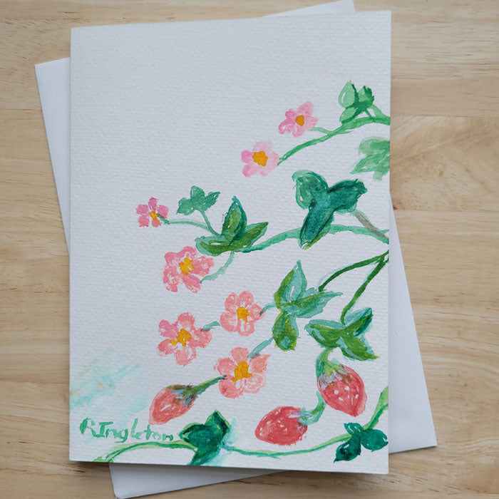 Hand Painted 5x7 Card - "Barren Ground Strawberry"