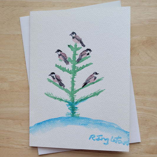 Hand Painted 5x7 Card - "A Chickadee Tree"