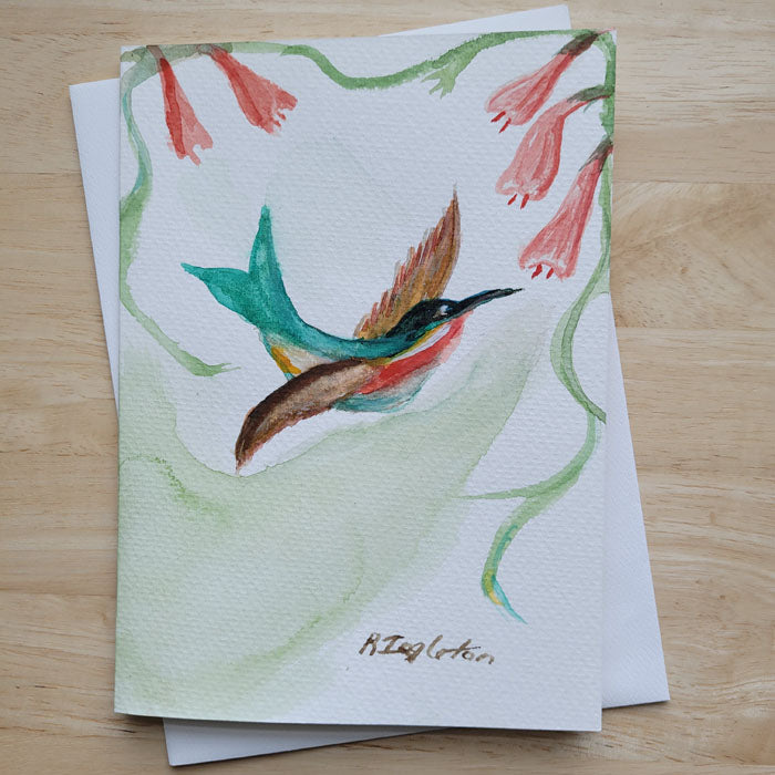 Hand Painted 5x7 Card - Ruby Throated Hummingbird