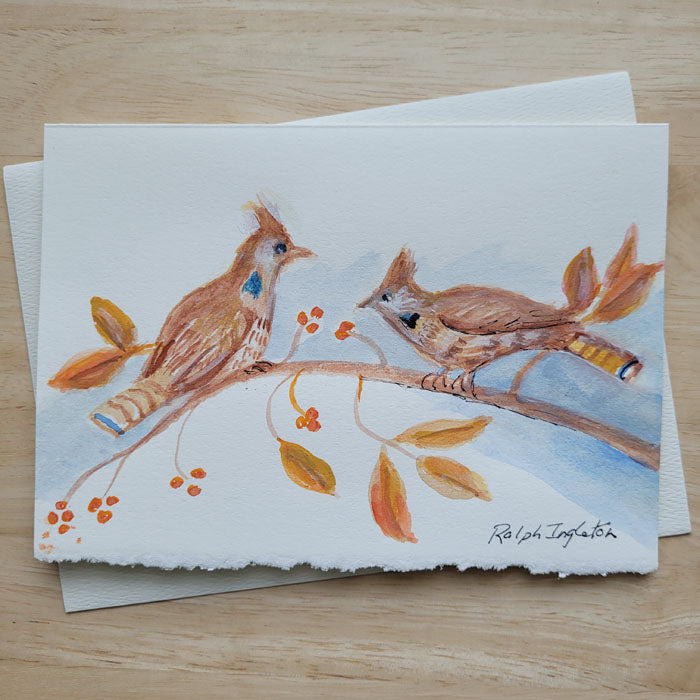 Hand Painted 5x7 Card - Ruffed Grouse on Bittersweet