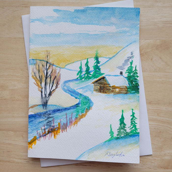 Hand Painted 5x7 Card - "A Peaceful Christmas"