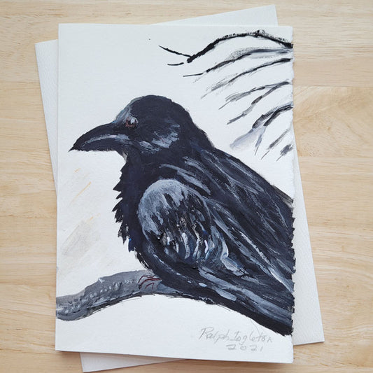 Hand Painted 5x7 Card - Raven
