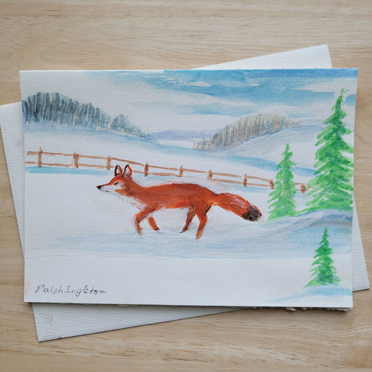 Hand Painted 5x7 Card - Red Fox
