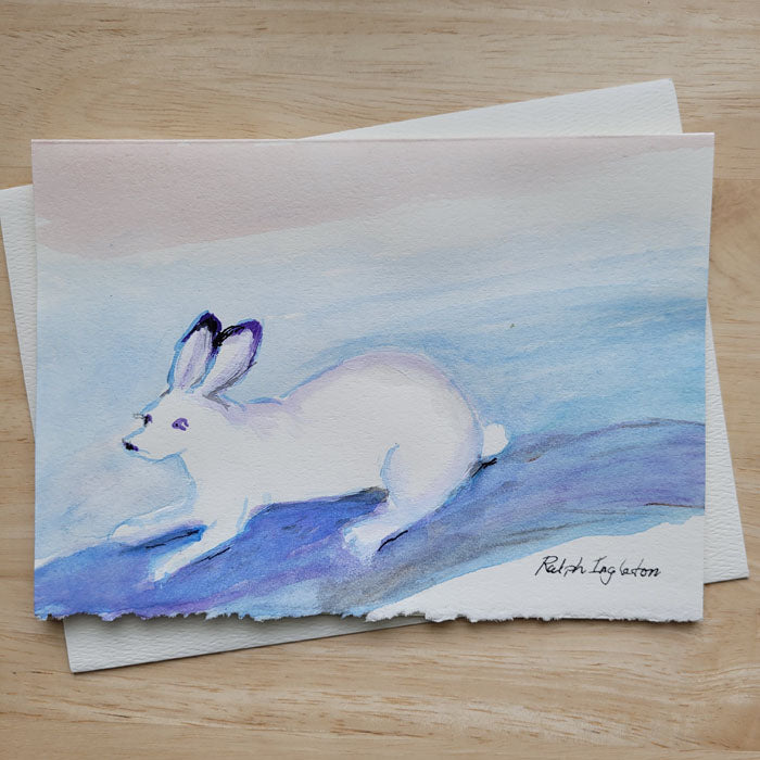 Hand Painted 5x7 Card - Arctic Hare