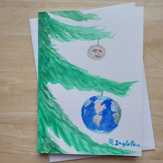 Hand Painted 5x7 Card - "Merry Christmas Mother Earth"