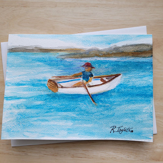 Hand Painted 5x7 Card - "A Little Rowing Skiff"