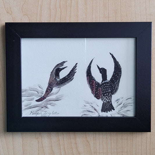 Framed 5"x7" Painting - Loons